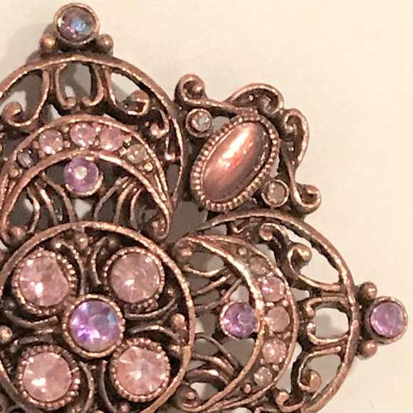 Copper Brooch with Pink, Purple Stones - Picture 6 of 7
